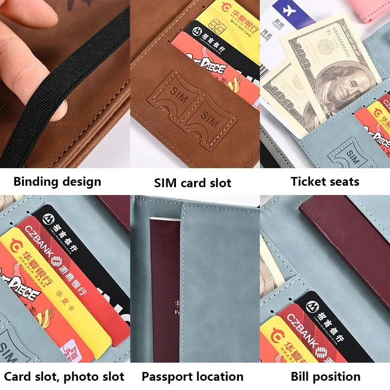 Vintage RFID PU Leather Passport Cover Multi-Function Wallet Case with ID Bank Card Slots for Women & Men Travel Accessory