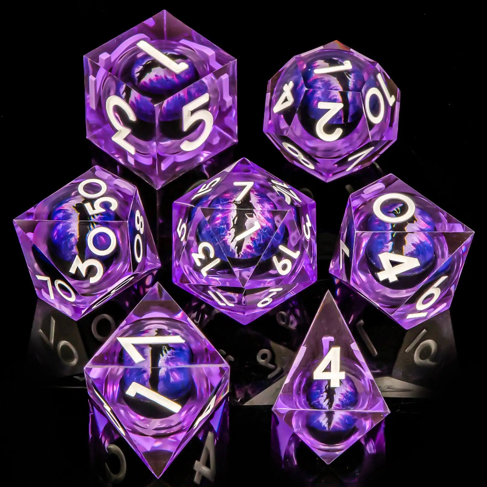 7pcs Dragon Eye D&D Dice Set DND, Sharp Edge Resin Liquid Core Dungeon and Dragon Dice, Role Playing Dice D20 D12 D10 D8 D6 D4