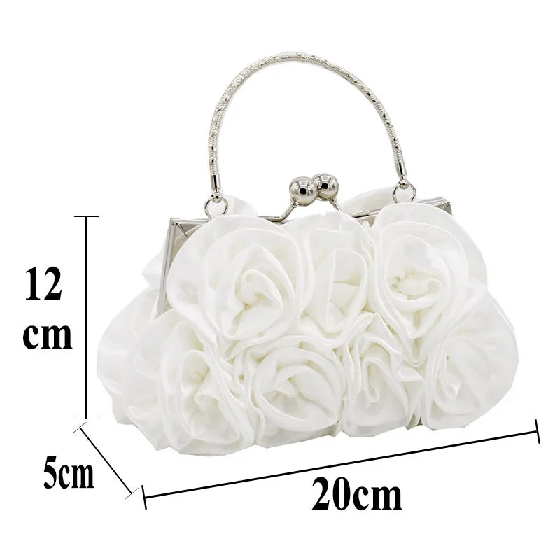 Satin Flower Clutch Bag Roses Handbag Evening Bag Sweet Style Soft Square Shape Handheld Bag for Bride Party Dinner 2026 New