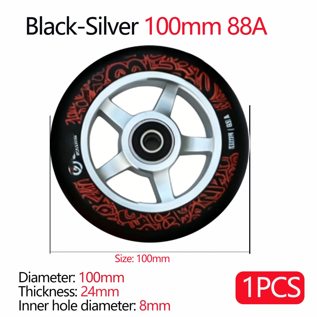 100/110/120mm Extreme Scooter Wheel, Aluminum Alloy Hub Impact Wear Resistant, Freestyle Racing Replacement Accessory