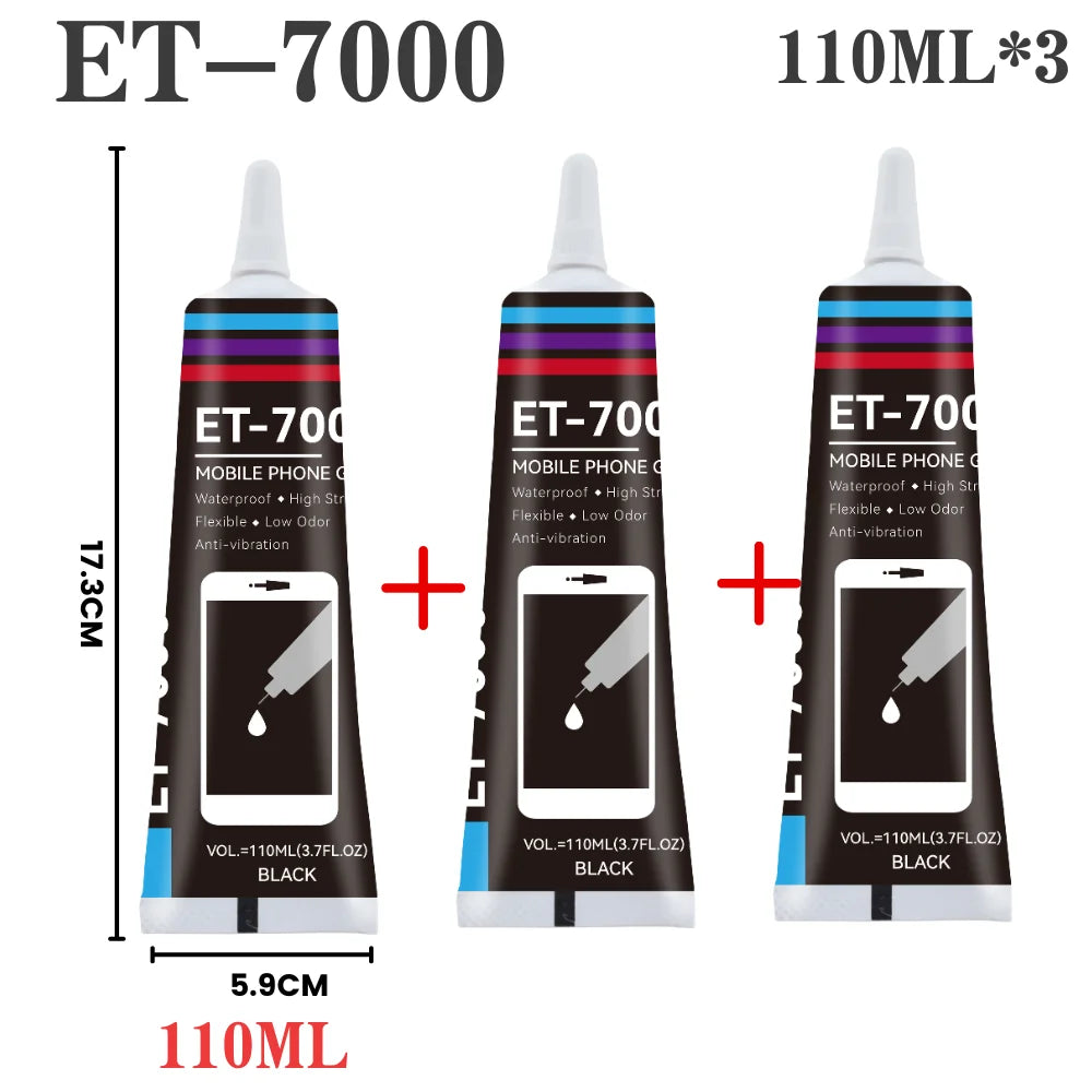 T7000 Black Soft Glue for Phone Back Glass Battery Repair-High Strength Anti-Vibration Flexible Adhesive Screen Replacement Glue