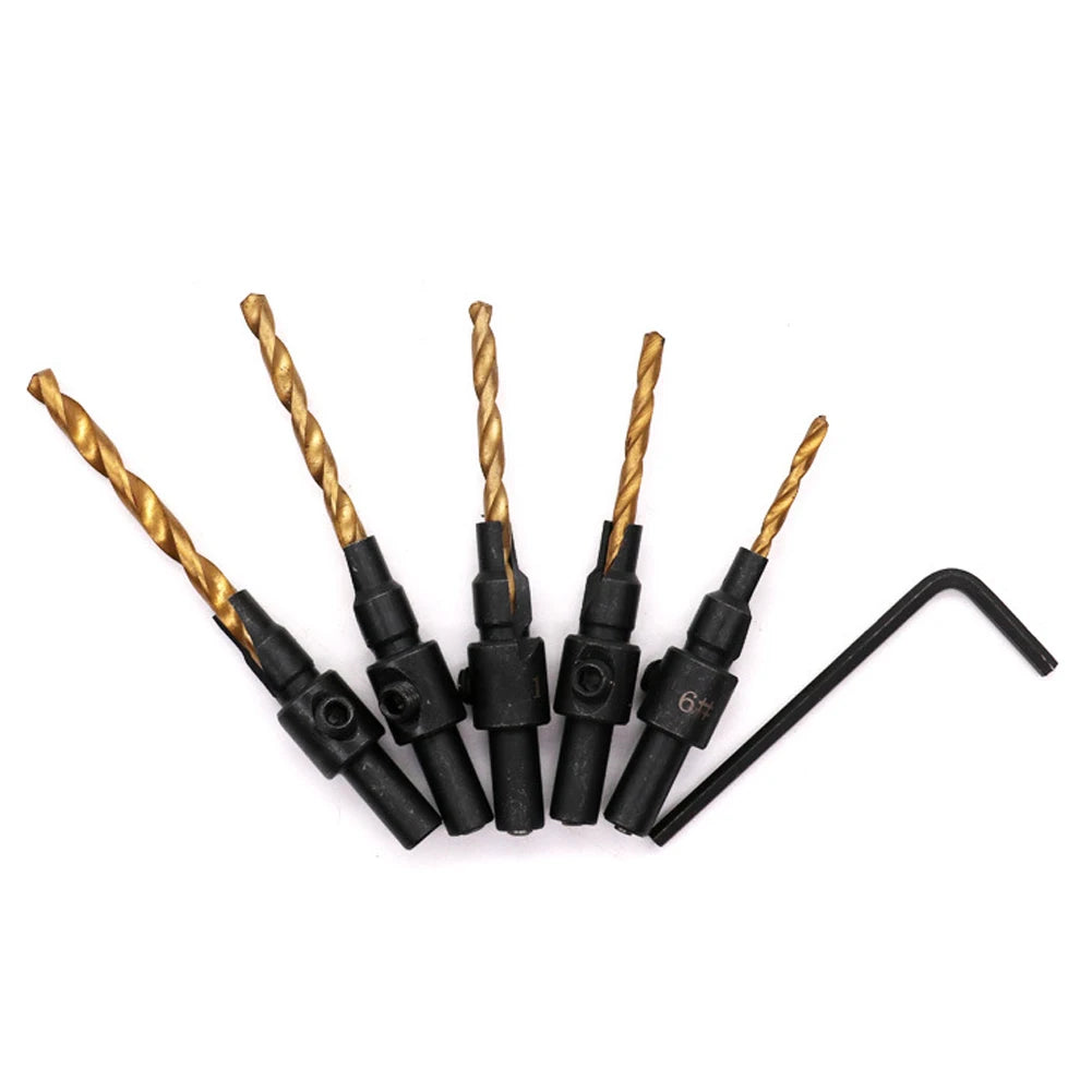 5Pcs/Set Countersink Drill Bit Set  Woodworking Drilling Tool Drill Bit  For Pilot Holes For Screw Sizes 5-14#