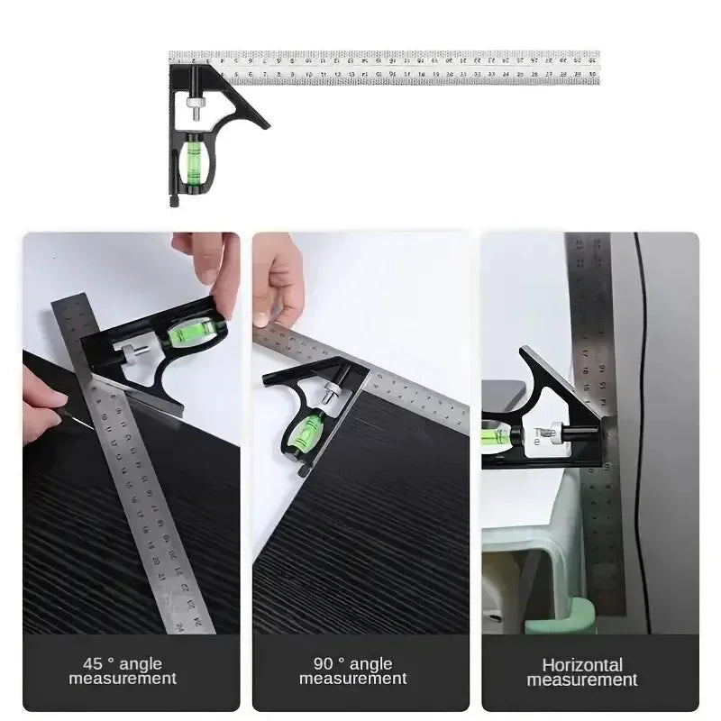 New 300mm Stainless Steel Angle Combination Square Ruler Horizontal Movable Carpenter Woodworking 45 Degree Right Level Moving