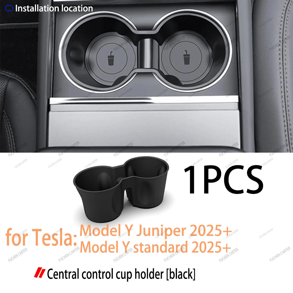 For Tesla Model Y Juniper 2025& Standard 2025+ Console & Armrest Hidden Storage Box Cup Holder Console Organizer Box Accessories