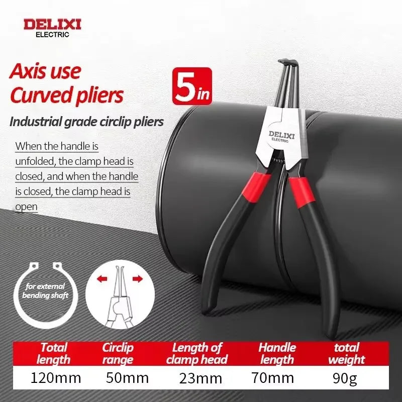 DELIXI ELECTRIC 5 Inch Circlip Pliers Set,Internal External Snap Ring Pliers,High Carbon Steel with Spring for Machinery Repair