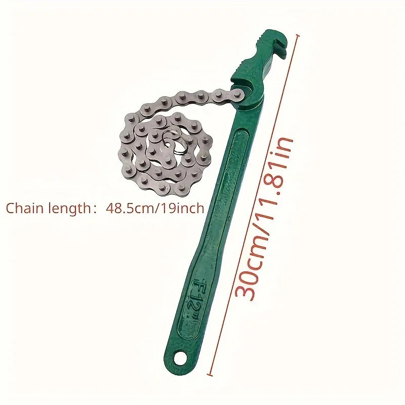 1pc Steel Heavy Duty Chain Wrench Tool, Adjustable Grip Spanner with Ergonomic Handle for Oil Filter Pipe Fittings Removal