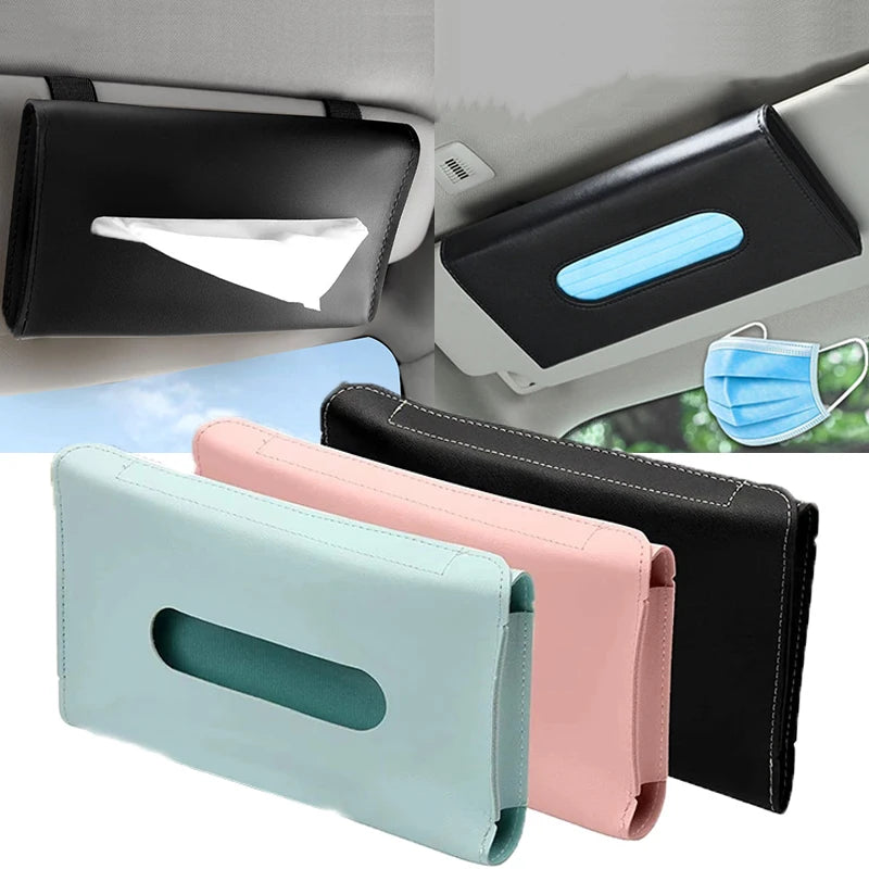 Car Sun Visor Tissue Box PU Leather Tissue Box Holder Car Sun Visor Mask Storage Box Car Interior Decoration Auto Accessories