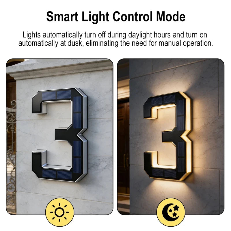 12CM Solar LED House Number Sign Auto Light Sensor Waterproof Outdoor Address Number Plate Lamp for Villa Yard Garden Home