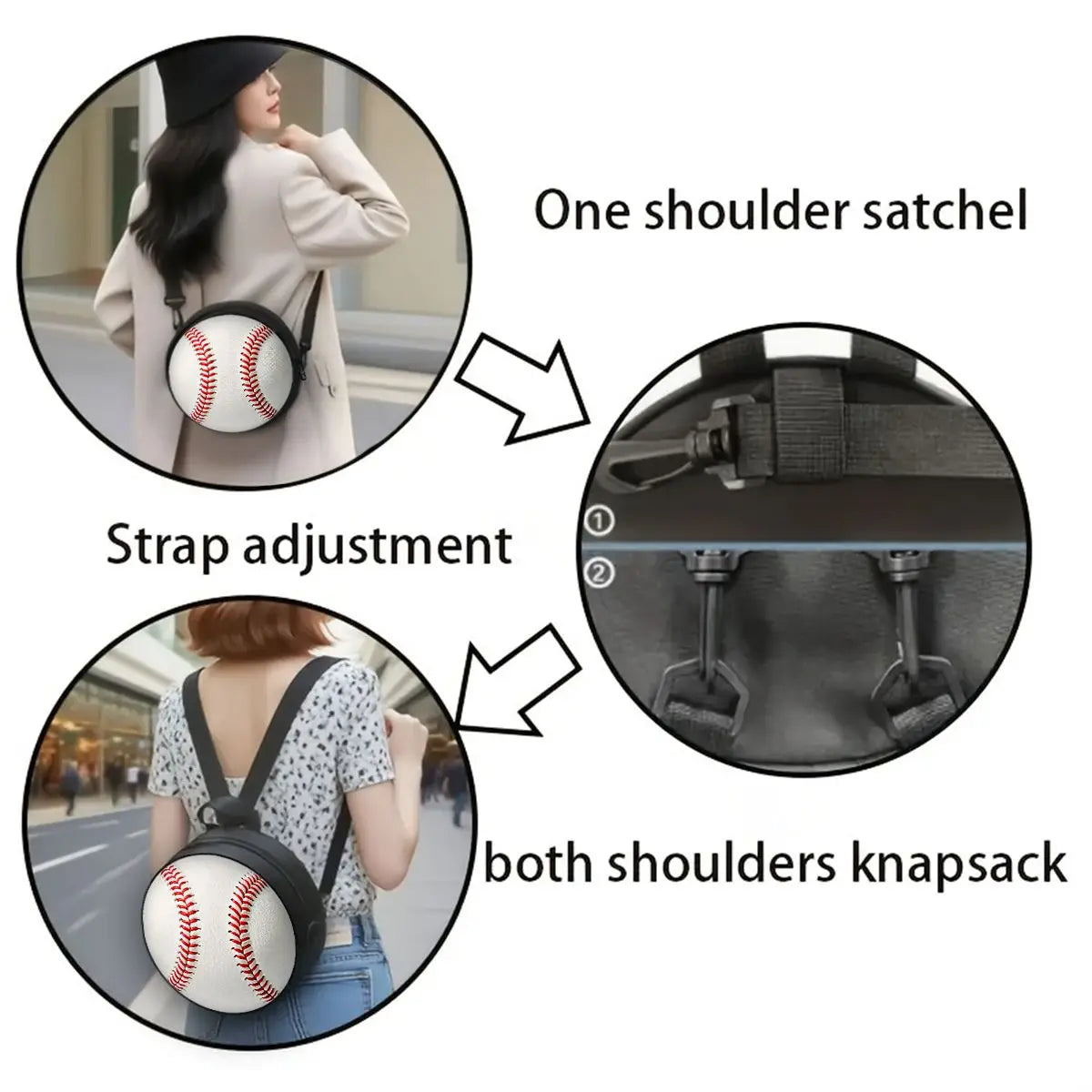 Baseball Print Round Shoulder Bag Casual Messenger Bag for Woman Best Gifts 2D Flat Casual Daily Crossbody Bag