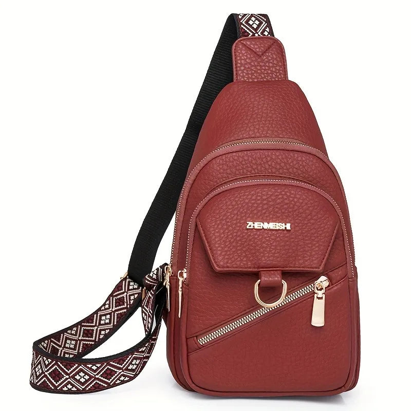 1pcs Large Capacity PU Leather Crossbody Bag Adjustable Strap Casual Chest Bag Fashion Versatile for Travel Daily Use