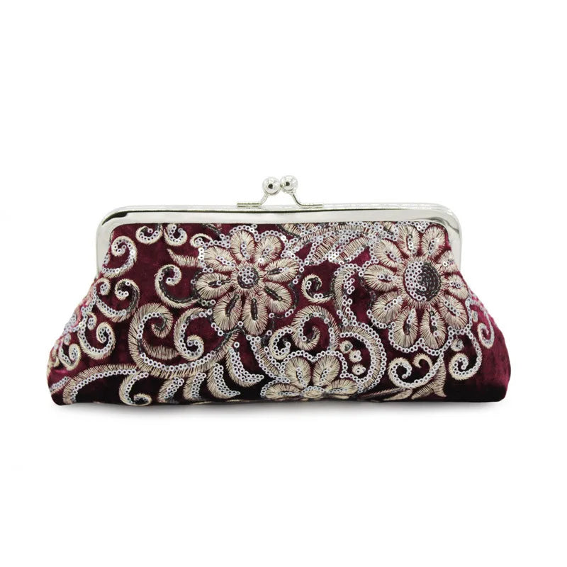 New Women's Velvet Cheongsam Bag Bridal Vintage Dinner Handbags Prom Cocktail Party Evening Bags Embroidered Chain Clutch Purses