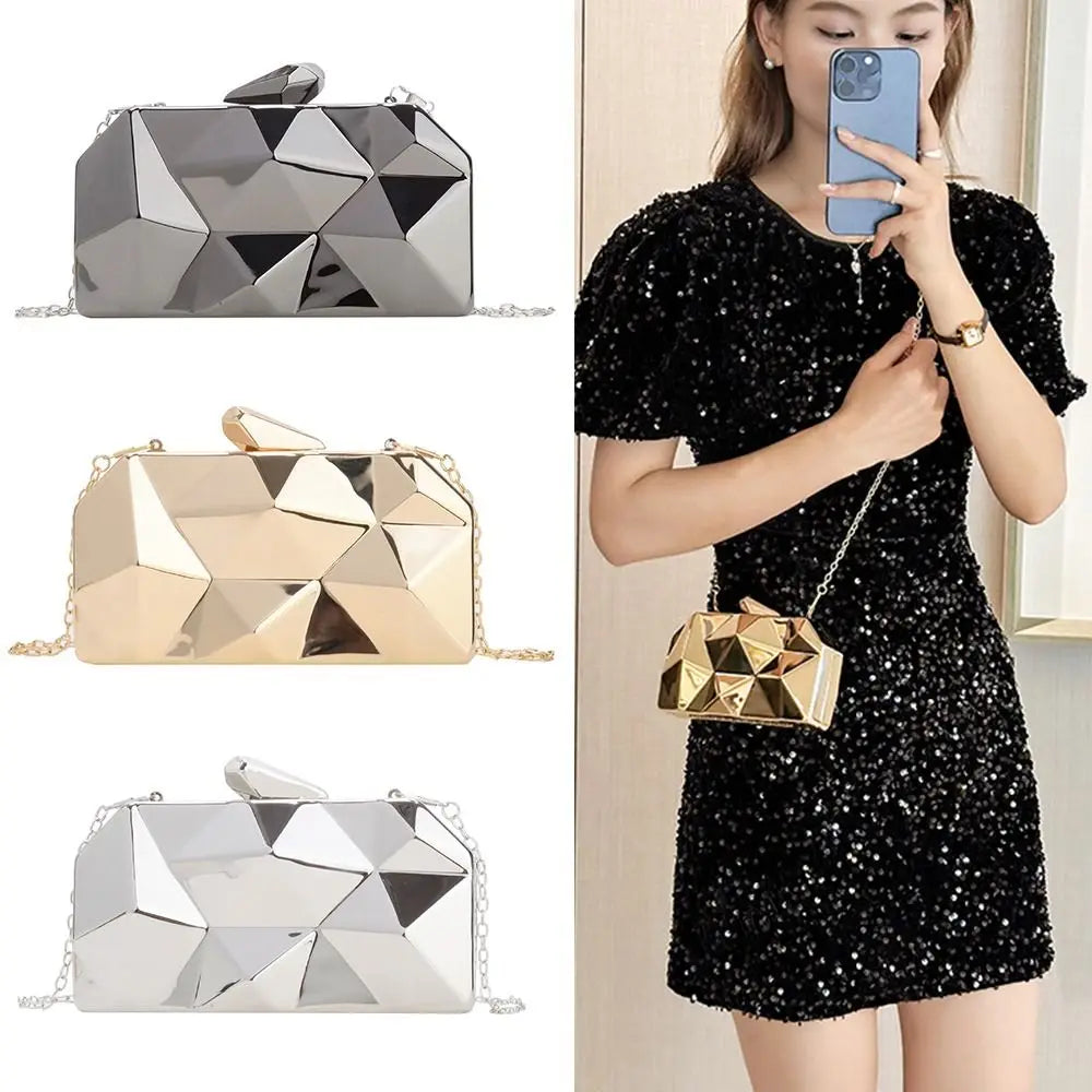 Fashion Geometric Women's Handbag Gold Box Shiny Acrylic Evening Bag Mini Female Purse for Party