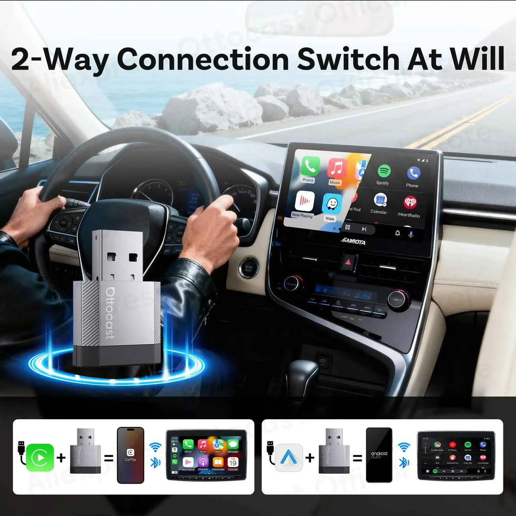 OTTOCAST Mini Nova Adapter 3.0 Wireless CarPlay Android Auto Bluetooth WiFi Car Accessories for Toyota VW Ford Chevrolet Hyundai