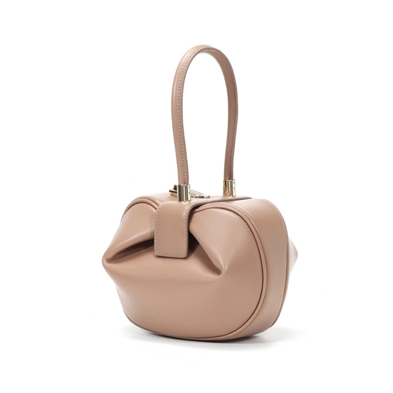 HIFASHION Genuine Leather Top Handle Bags For Women Chic Novelty Round Small Daily Purses Cowhide Party Luxury Designer Handbags