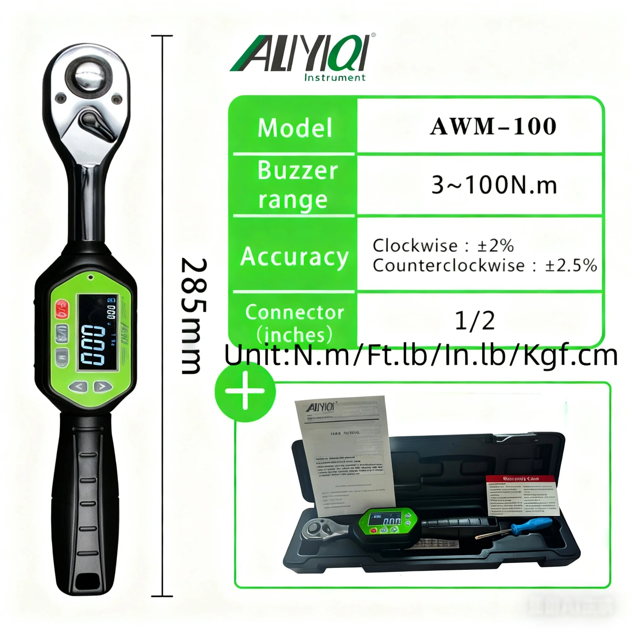 AWM 1/4,3/8,1/2 Screen Display And Regular Display  Portable Preset Wrench Bidirectional Ratchet Head Mini Digital Torque Wrench
