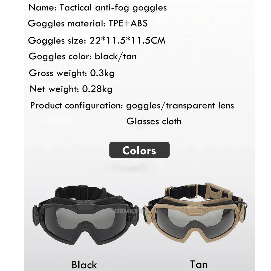 Tactical Goggles with Micro Fan Anti Fog Outdoor Paintball CS Game Motocycle Goggle with Interchangeable Lens