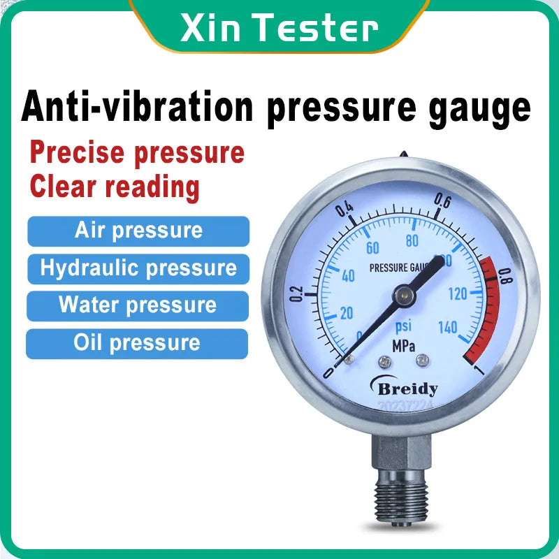 Xin Tester Radial 0-60mpa Hydraulic Water Pressure Gauge Glycerin Free Stainless Steel Anti-vibration Manometer G 1/4 G1/2