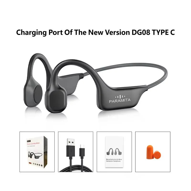 PARAMITA DG08 Conduction Headphone Wireless Bluetooth Headset with MIC BT 5.3 IPX7 Waterproof for Sport Running Workouts Driving