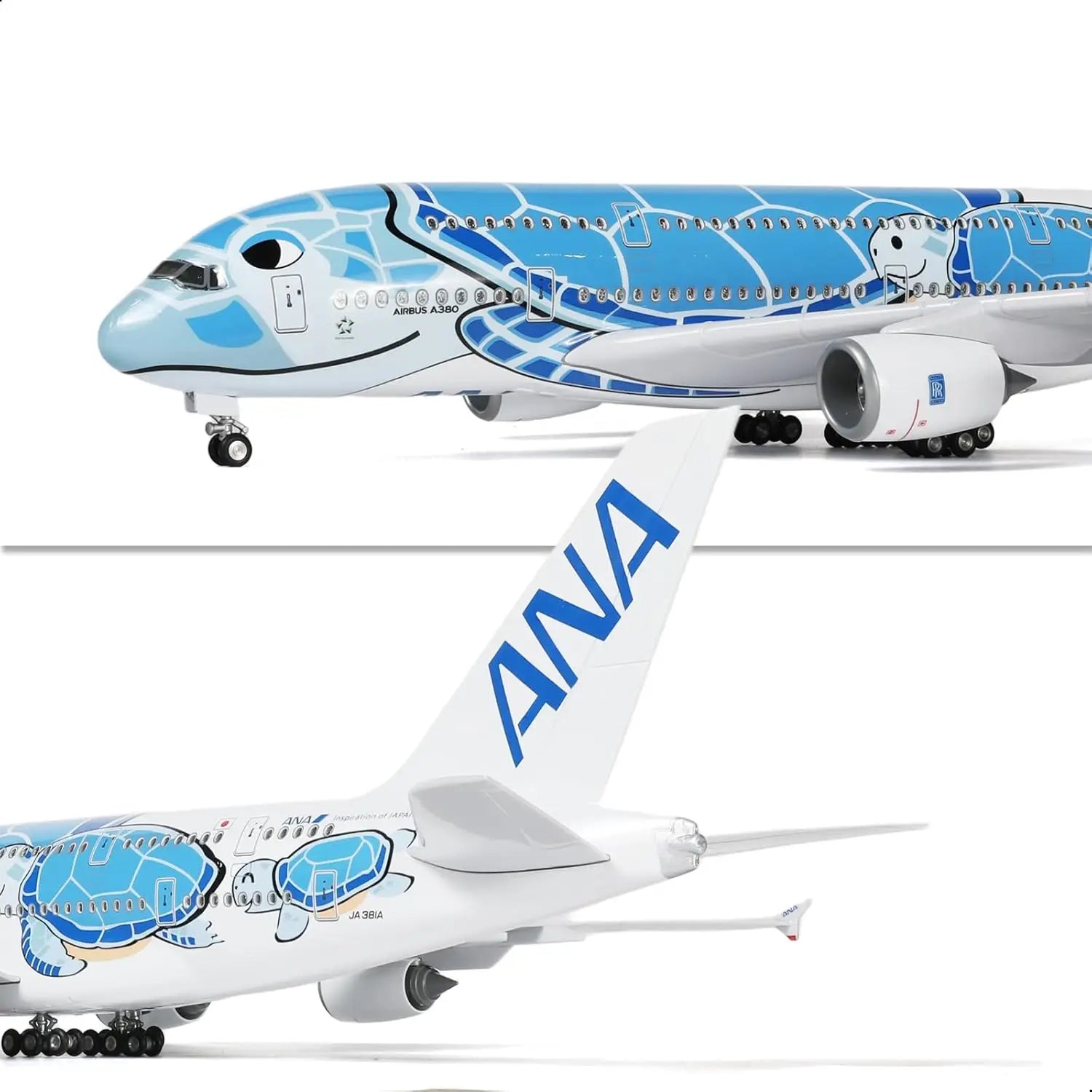 1/160 A380 for ANA Blue Turtle Airplane Model Kits(18 inches) with Display Stand for Adult Aviation Gifts or Aircraft Collection