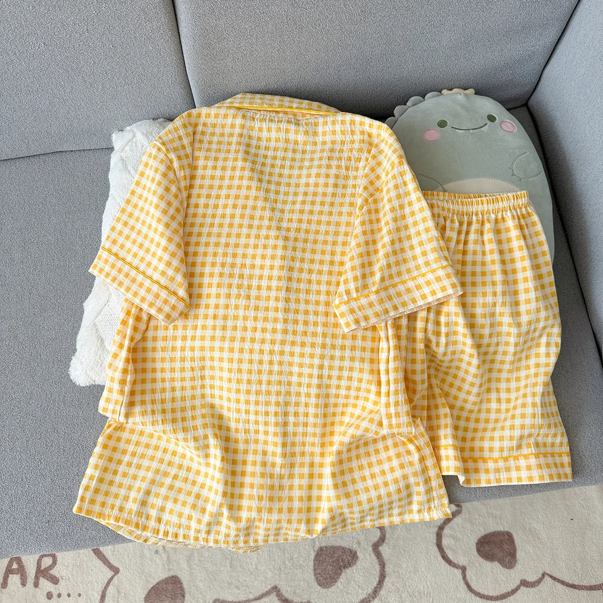 Women's Summer Pajamas, Thin Plaid Pattern Short-Sleeved Shorts, Sweet and Cute, Can Be Worn Outside in Summer, Two-Piece Home Wear Set