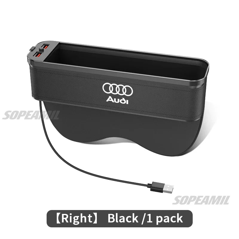 Audi A3 A4 A5 A6 A7 A8 RS3 RS4 RS5 RS6 S3 S4 S5 S6 Q3 Q5 Q7 Q8 Car Seat Gap Slot Crevice Storage Box With USB Charging Organizer