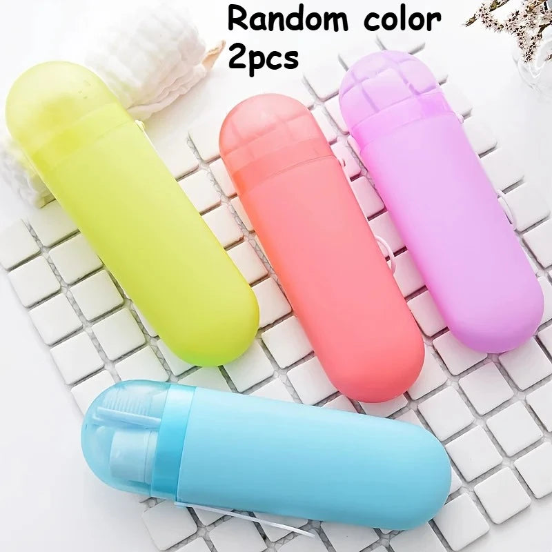 2/1 Travel Toothbrush Toothpaste Case Cover Holder Portable Hiking Camping Toothbrush Storage Box Wash Cup Cosmetic Capsule Case