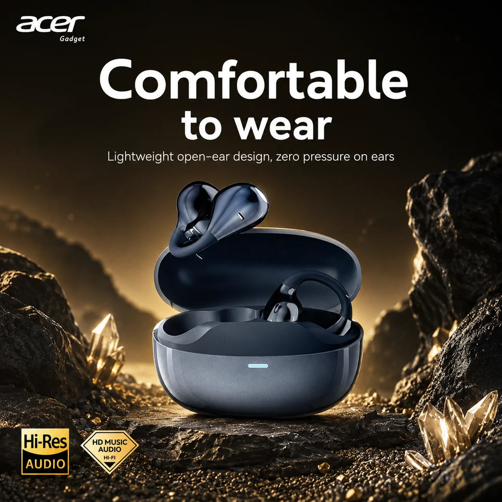 Acer OHR629 Open Ear Clip Headphones Comfortable Wear Hi-Res Audio Wireless Bluetooth 5.3 Earbuds with Mic