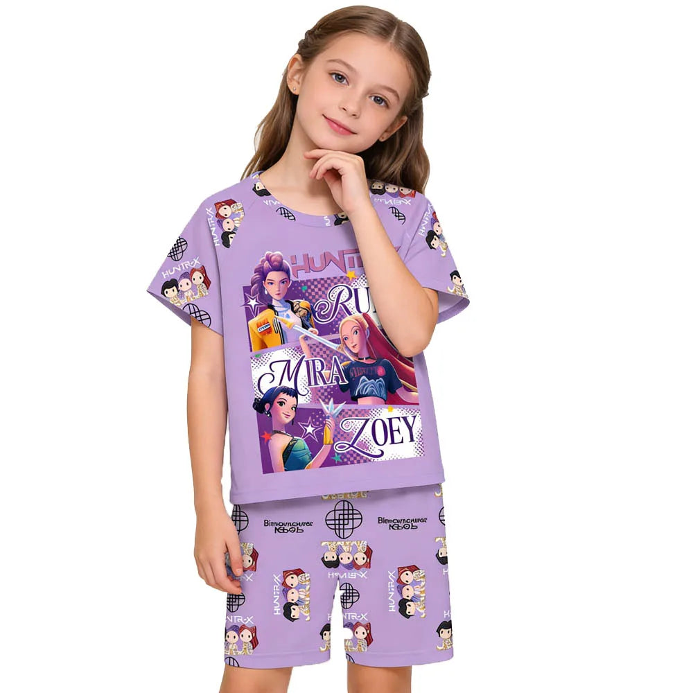 Children's Pajama Set, Short Sleeve, Girls' Clothing, 2-Piece Set, Children's Pajamas, Cute Boys' Pajamas, Ages 3-12