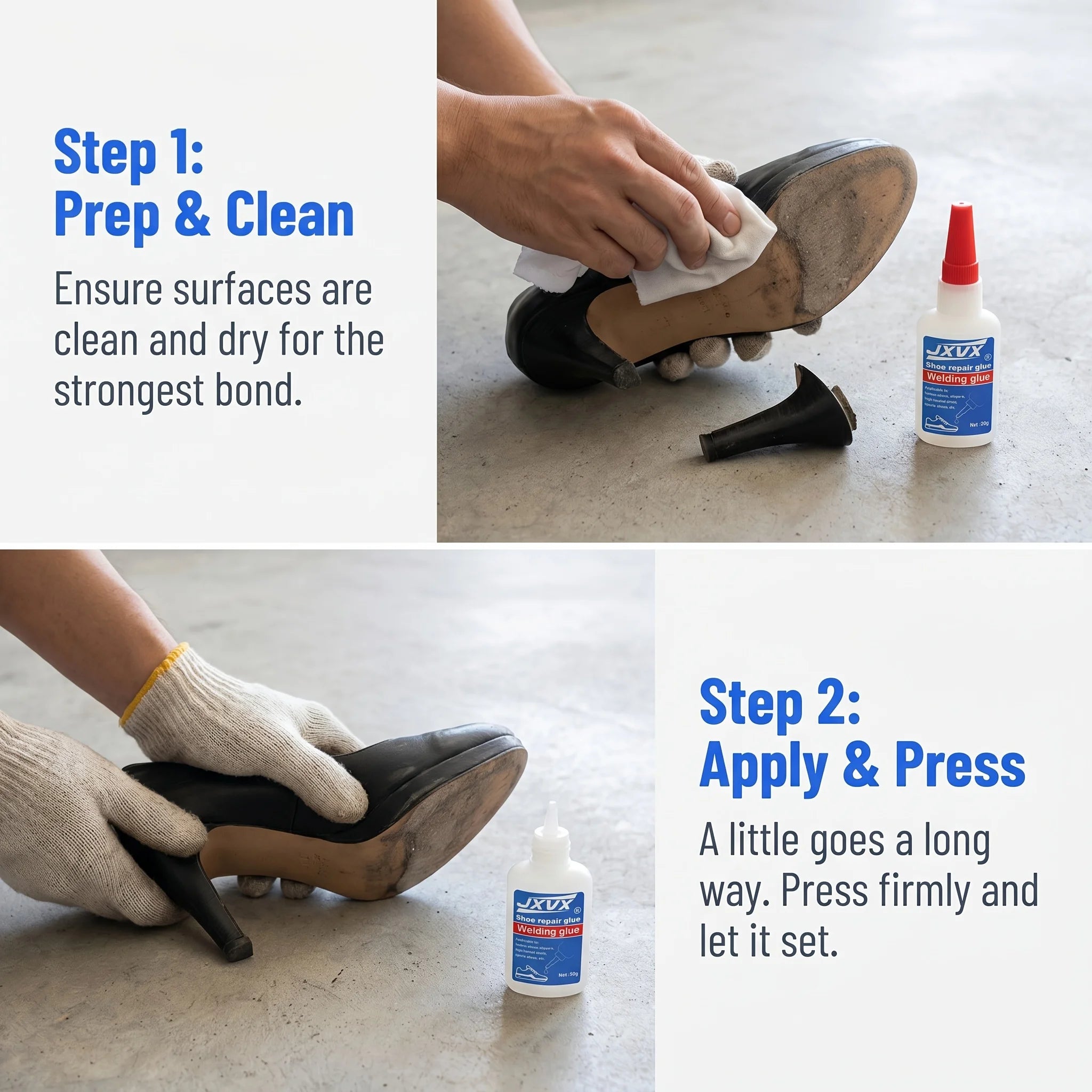 4 bottles of 50g quick-drying shoe adhesive (instant glue), high-strength, for repairing cracks and delamination in shoes