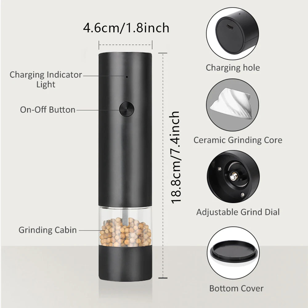 2-Pack, Electric Salt And Pepper Grinder Set, Rechargeable, With Storage Base And Lid, Adjustable Roughness, C-Type Charging
