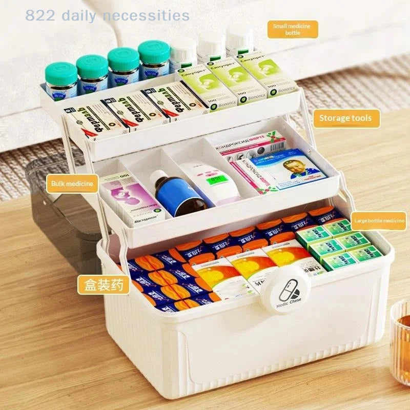 convenient1PC 3 Tier Foldable Medicine Organizer With Multiple Compartments Perfect For Home Daily Medication First Aid Storage
