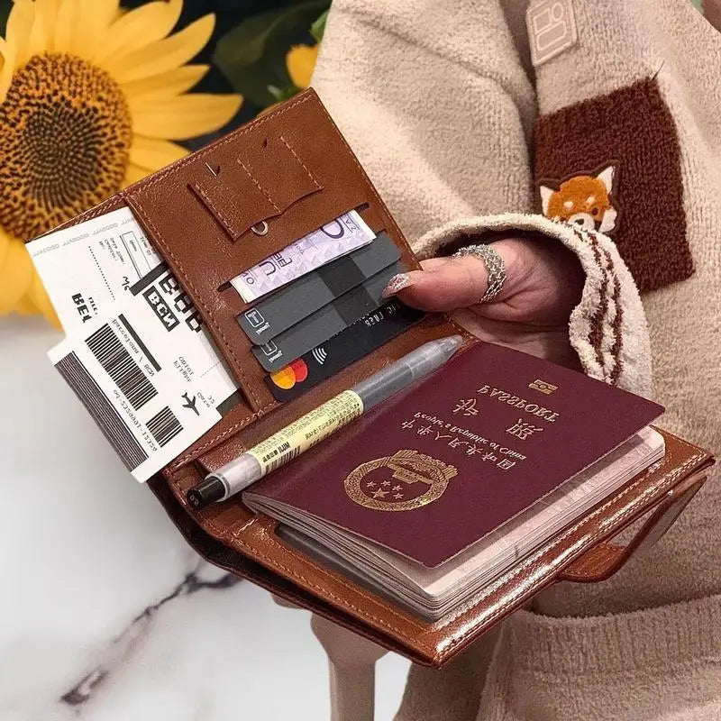 Travel Passport Wallet Women Man Card Holder RFID Blocking Credit Card ID Bag Plane Ticket Holder Multifunction Wallets