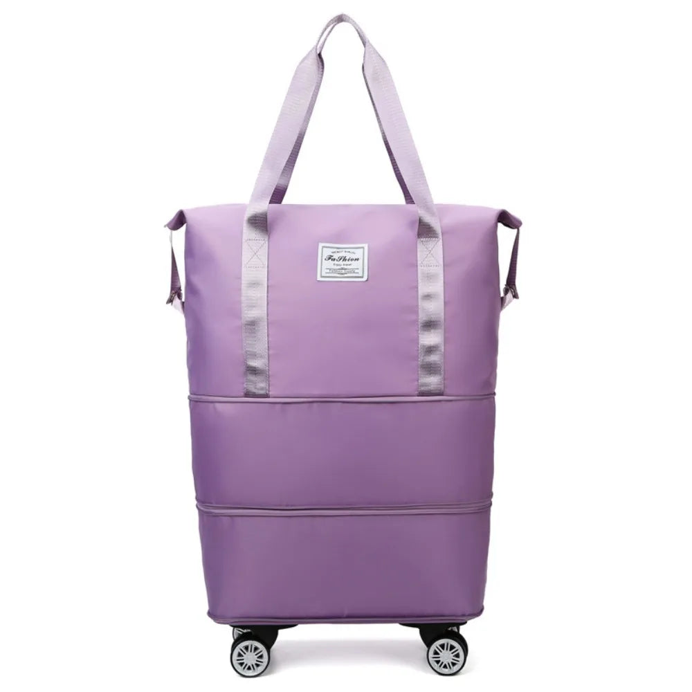 Oxford Cloth Gym Bag with Wheels Sport Dry-Wet Separation Collapsible Travel Tote Bag Expandable Large Capacity