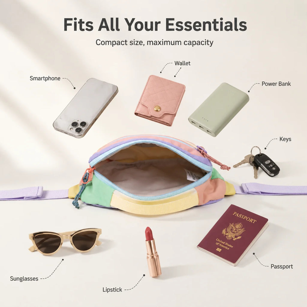 EcoSloth Dopamine Contrasting Nylon Water-Resistant Waist Bag, Outdoor and Travel Diagonal Bag, Men's and Women's Styles
