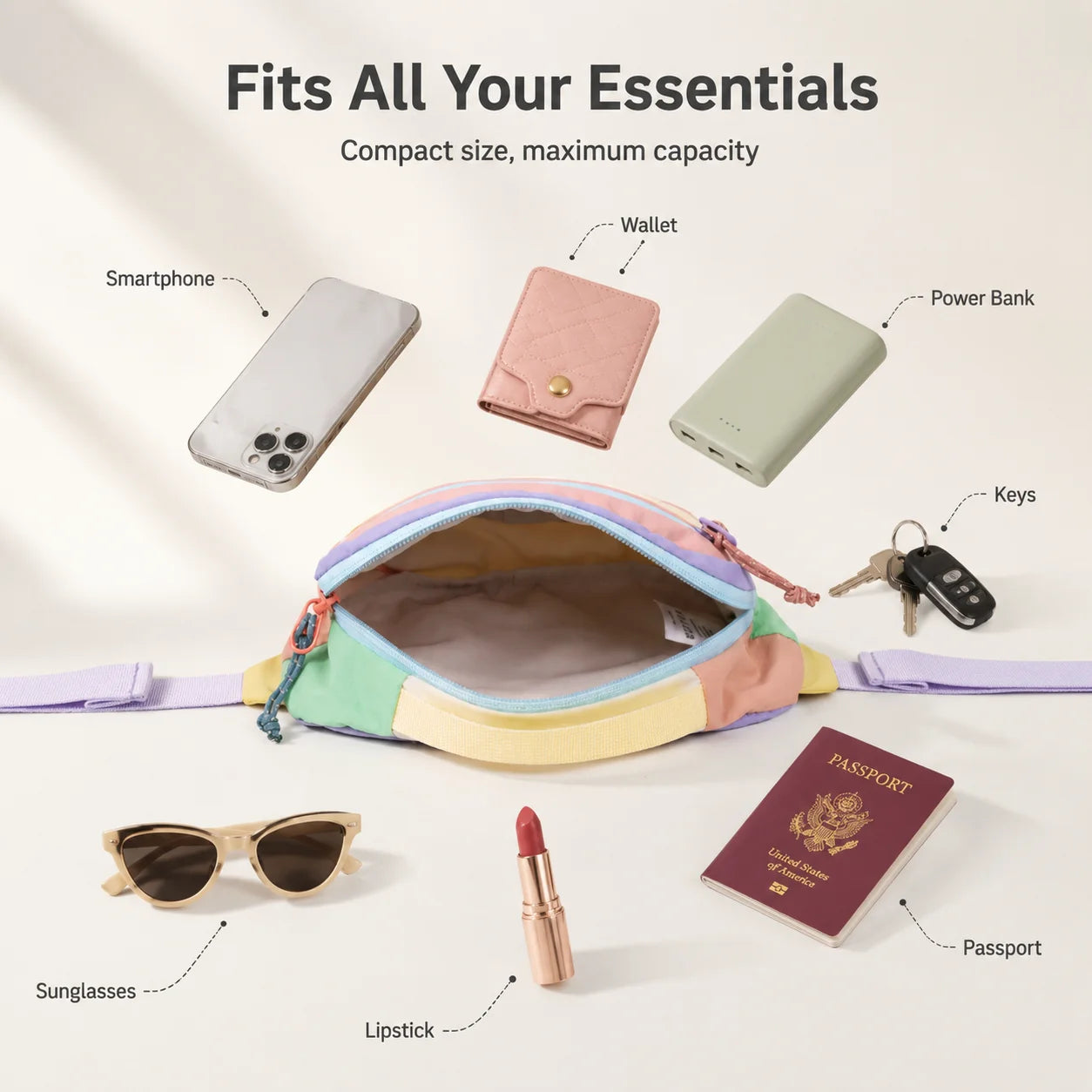 EcoSloth Dopamine Contrasting Nylon Water-Resistant Waist Bag, Outdoor and Travel Diagonal Bag, Men's and Women's Styles