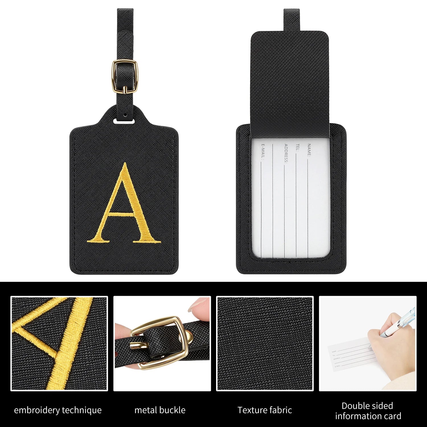 Premium Leather Business Luggage Tag Luggage Address Label Carry-on Luggage Label Name ID and Address Folder Travel Accessories