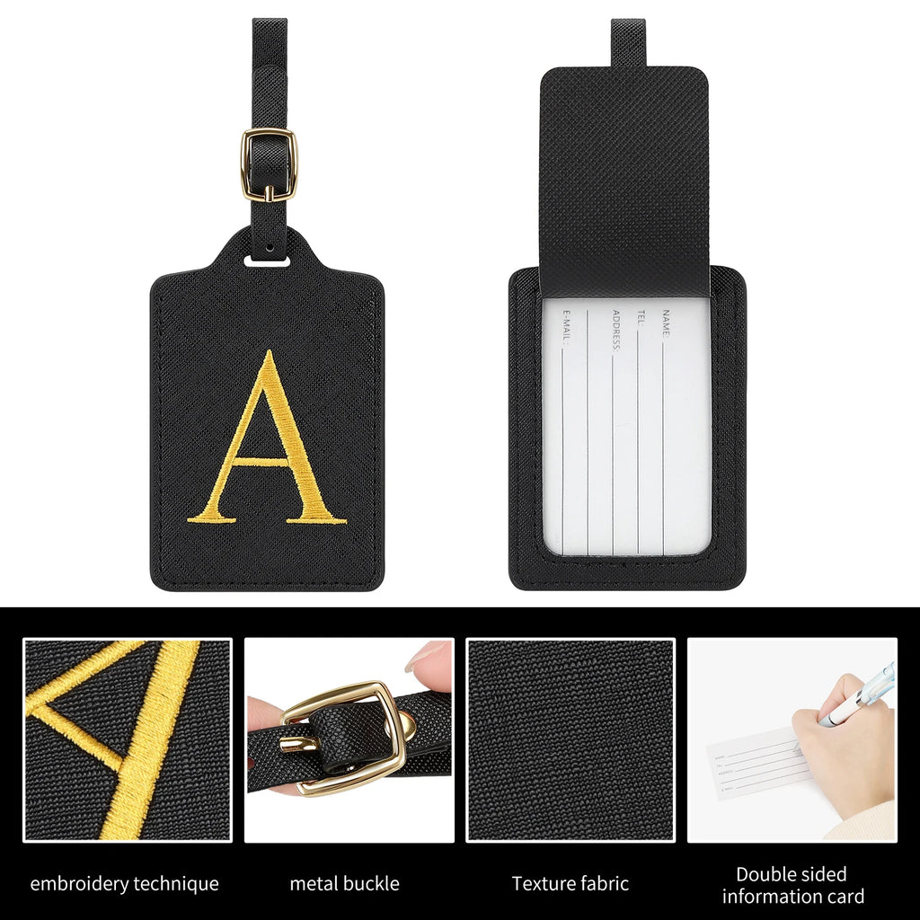 Premium Leather Business Luggage Tag Luggage Address Label Carry-on Luggage Label Name ID and Address Folder Travel Accessories