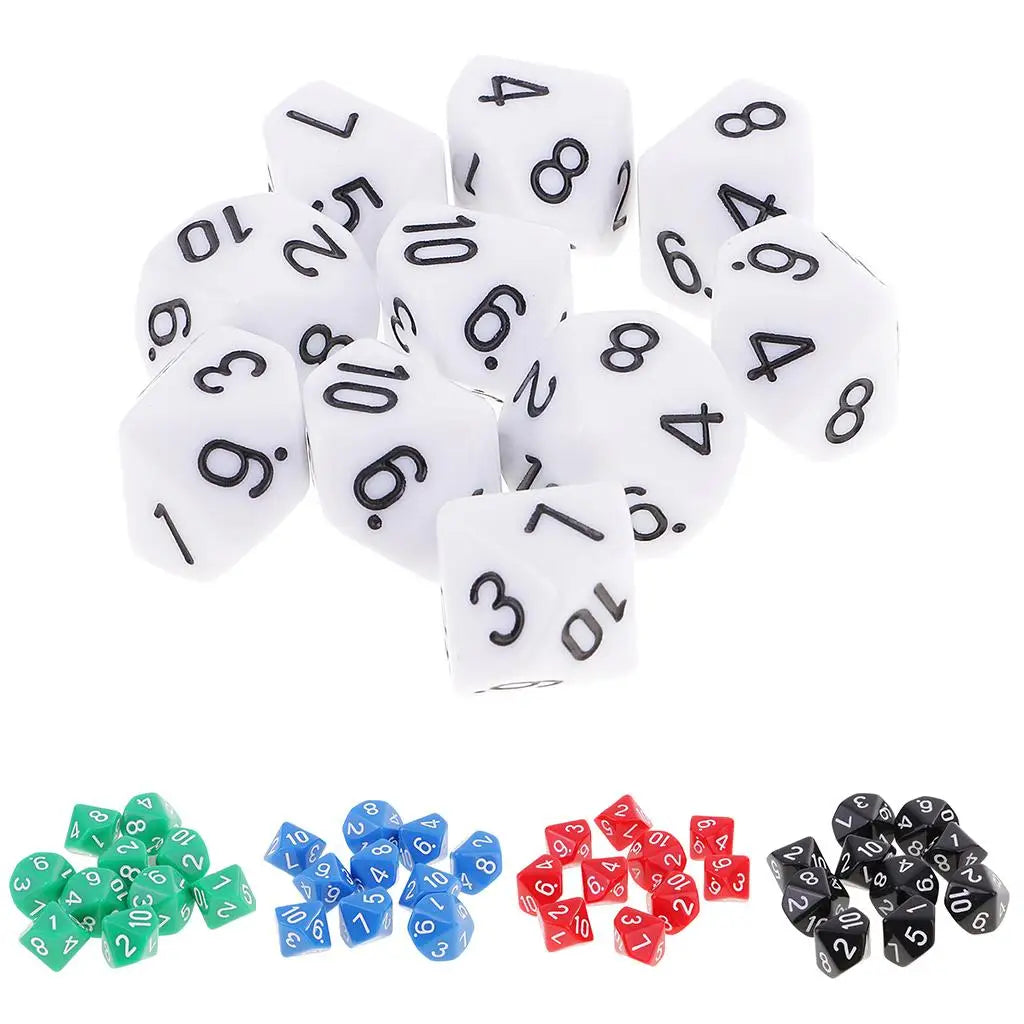 MagiDeal 10pcs 10 Sided Dice D10 Polyhedral Dice for Games White