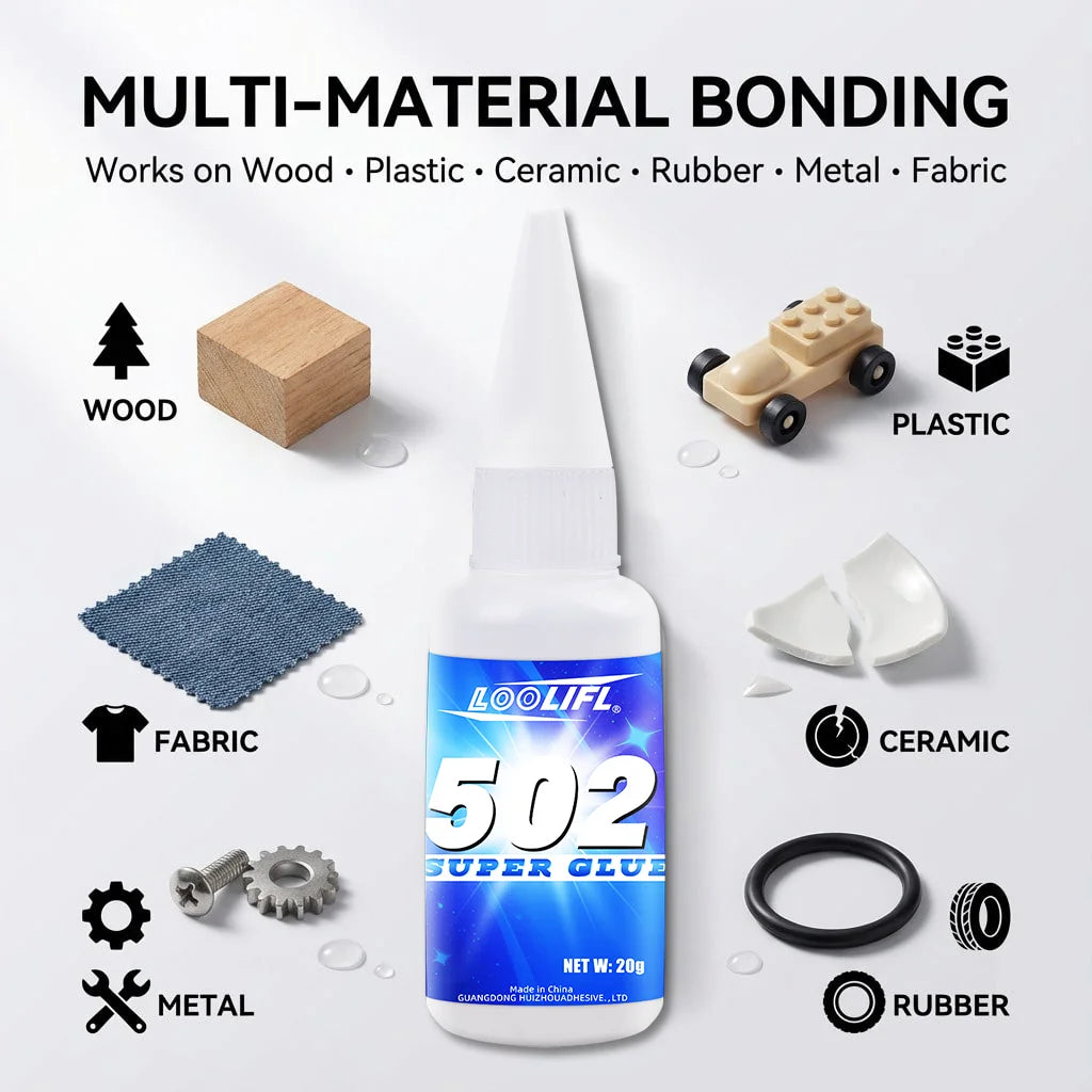 LOOLIFL 502 Super Glue 20g Strong Instant Adhesive for Plastic, Metal, Rubber, Ceramic, - Fast Drying Cyanoacrylate Glue with