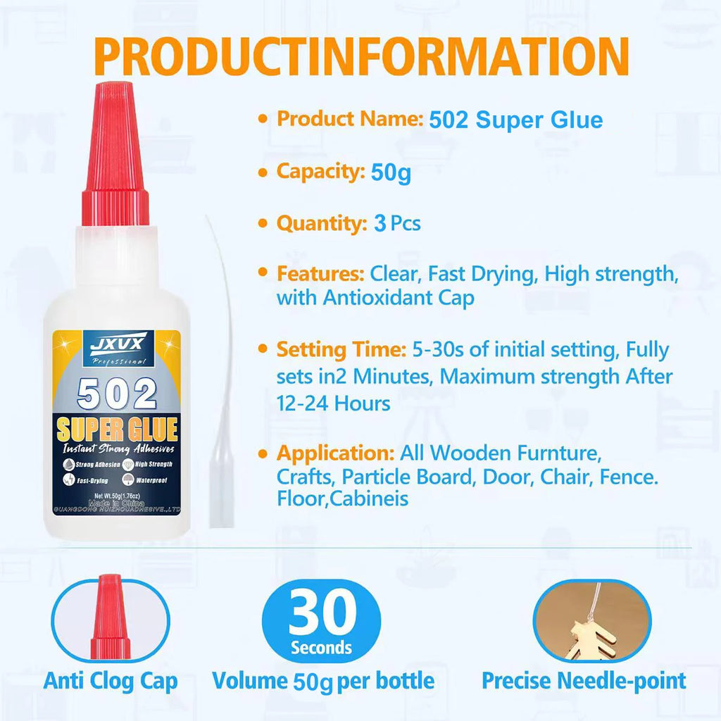 Super Universal Glue 502, Liquid Glue, Suitable for Wood, Glass, Metal, Plastic, Repair, DIY Crafts, Large Size of 50g for Greater Profitability, Stationery, Office Supplies, Glue