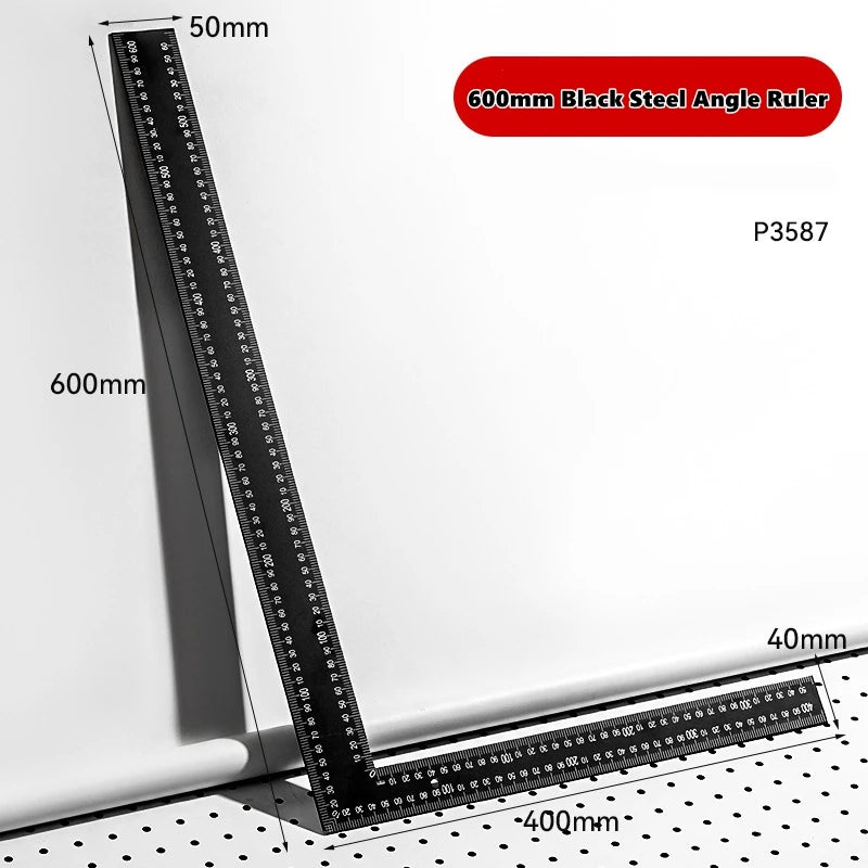 300/500mm Aluminum Alloy Square Ruler Right Angle 90° Turning Ruler Woodworking Ruler Steel Turning Ruler Measuring Tools Gauge