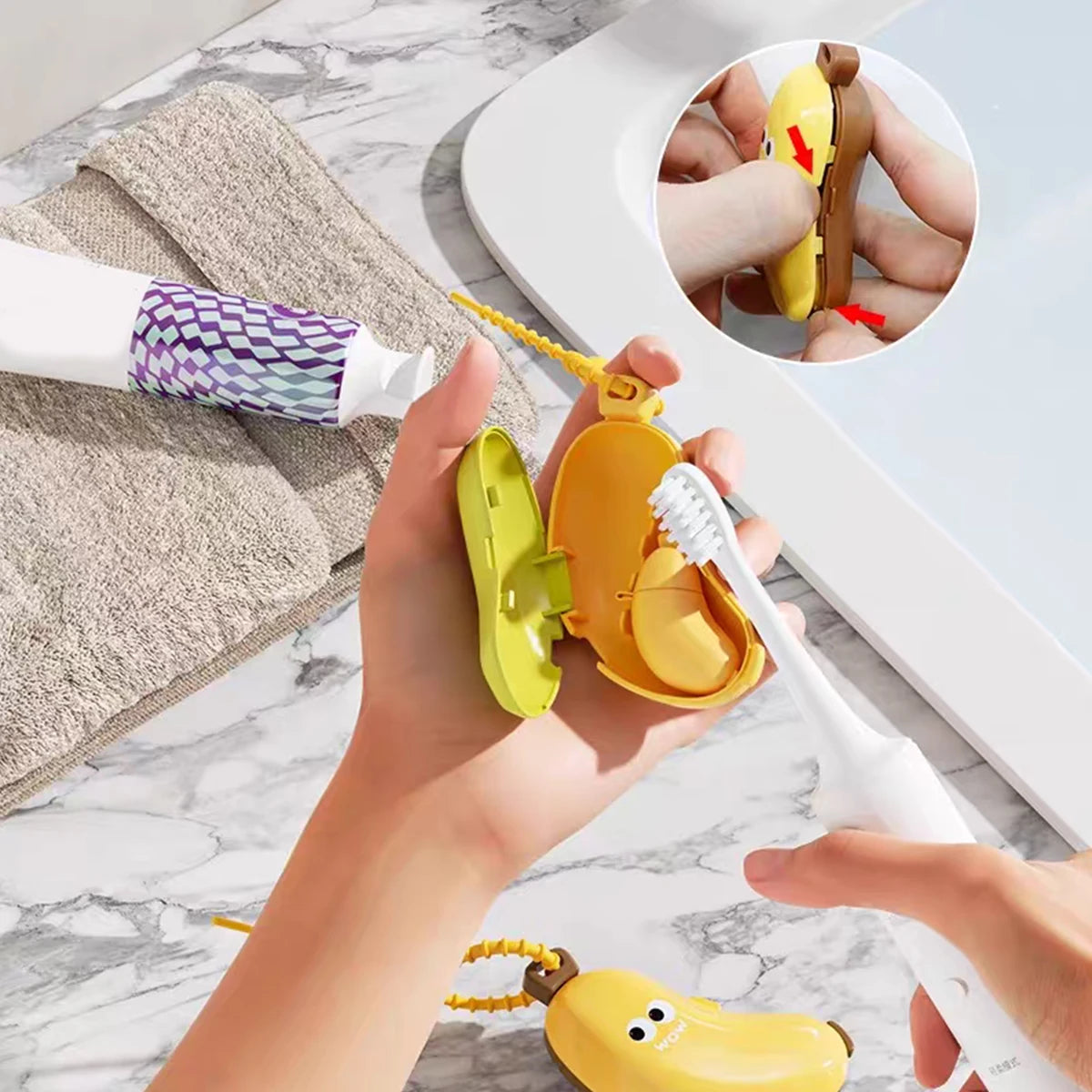 Portable Banana Toothbrush with Head Protective Cover And Toothpaste Storage Dust Cover - Travel-Friendly Oral Care Kit