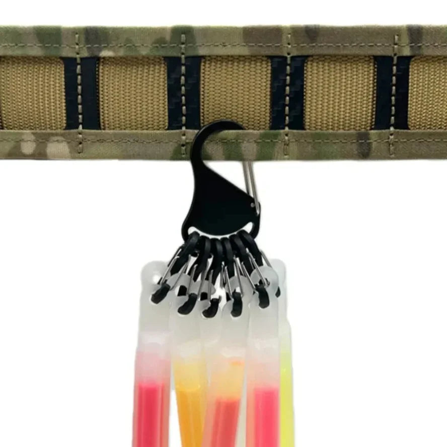 7in 1 Tactical Aluminum Alloy Chem Light Holders Carabiner Clip 6 S-Biners Glow Sticks Key Storage Buckle for Outdoor Camping