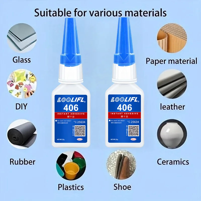 406 Super Glue Instant Cyanoacrylate Adhesive Strong Bond for Plastic Rubber Metal Wood Ceramic Fast Drying Clear Repair Glue