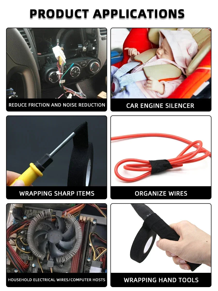 1/3/5 Roll Heat-resistant Adhesive Cloth Fabric Tape 9-50mm For Automotive Cable Tape Harness Wiring Loom Electrical Heat Tapes