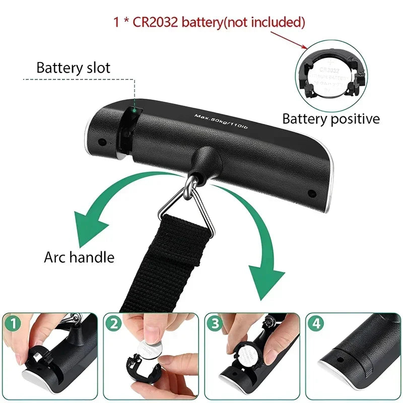 110lb/50kg Portable Electronic Hand Luggage Scale LCD Digital Display Balance Scale Suitcase Travel Weighs Baggage Weight Tool