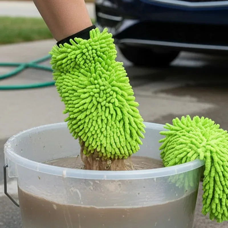 Lint-Free Scratch-Free for Auto Detailing Absorbent Wash Mitt Double-Sided Chenille Microfiber Car Cleaning Glove Car Wash Glove