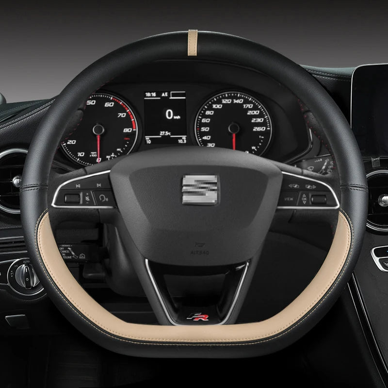 Microfiber Leather Car Steering Wheel Cover Non-Slip 38cm For Seat Tarraco Arona Ateca Ibiza Toledo Mii Leon Arosa Exeo ST FR