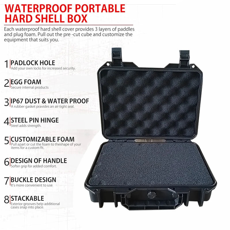 1pc Safety Instrument Tool Box Waterproof Hard Carry Case Bag Tool Case Sponge Protective Tool Storage Box Shockproof Hard Case