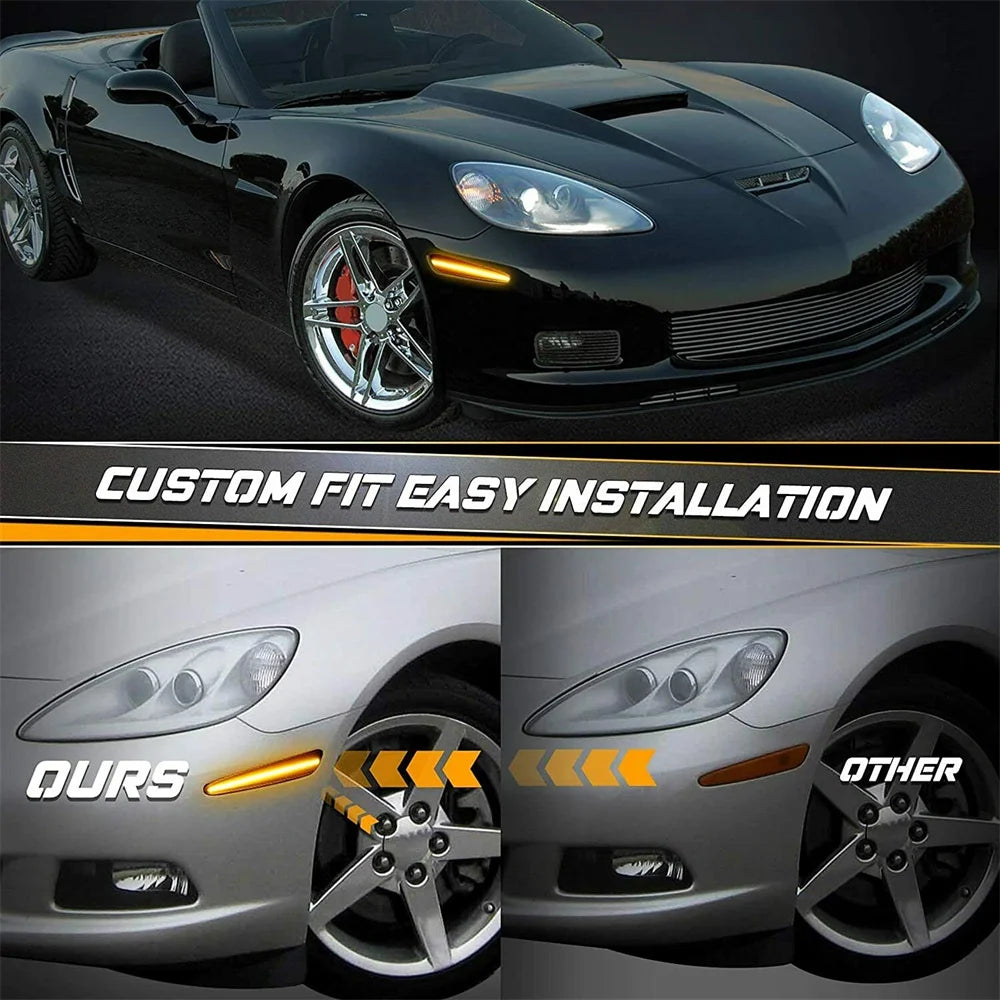 Smoked Lens Front Amber Rear Red LED Side Marker Lights For Chevrolet Corvette C6 2005-2013 Fender Flare Lamp Turn Signal Light